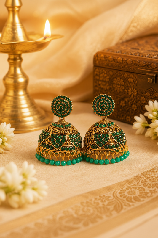 Emerald Festive Sparkle Jhumka