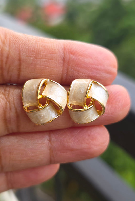 Pearl Ivory Knot Stud Earrings