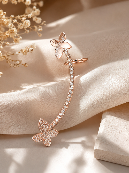 Rosé Blossom Ear Climber or Ear Cuff -Single Piece
