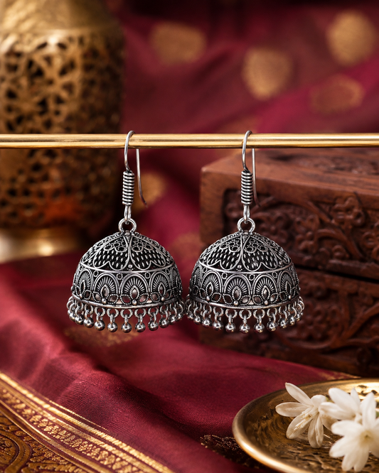 Oxidized Silver Ethnic Jhumkas
