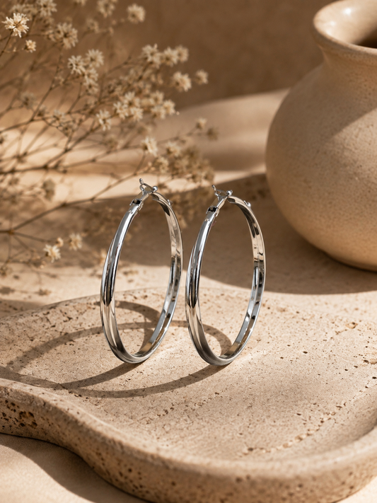 Sterling Shimmer Sleek Silver Hoops