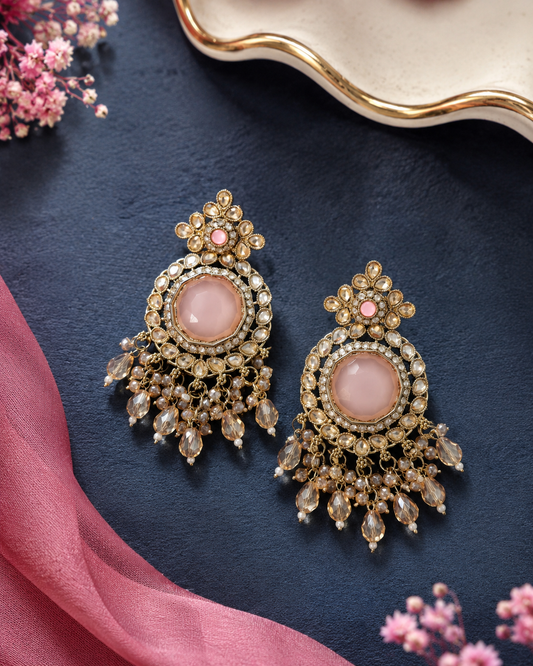 Blush Pink Crystal Statement Chandbali Earrings