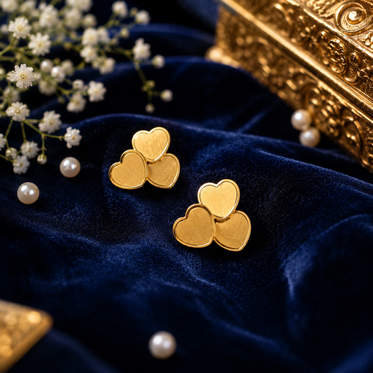 Golden Heart Trio Stud Earrings
