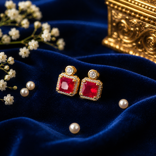 Ruby Red Luxe Crystal Premium Square Stud Earrings