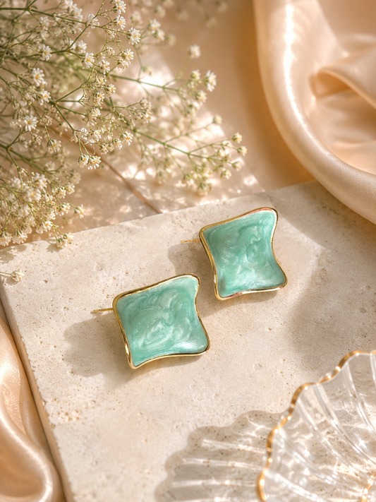 Seafoam Marble Statement Stud Earrings