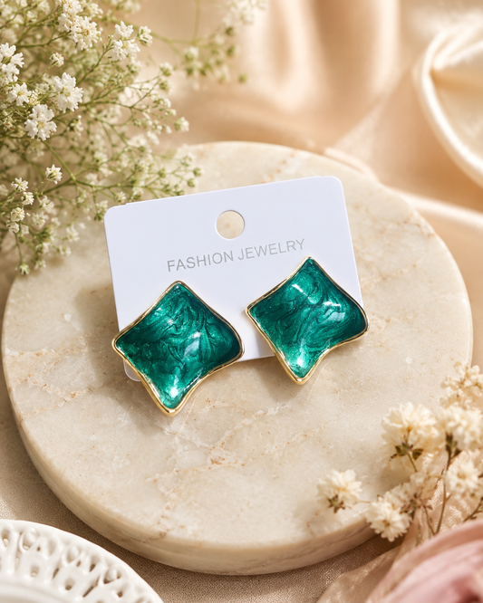 Emerald Marble Statement Stud Earrings
