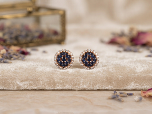Royal Sapphire Halo Studs