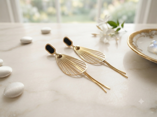 Golden Aura Wing Black stoned Earrings