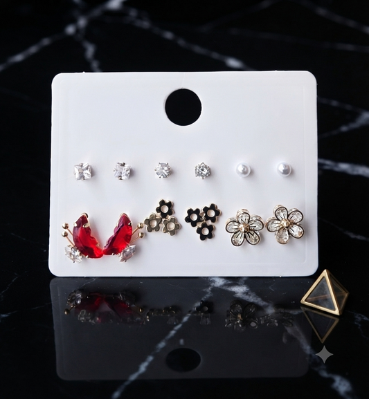 Golden Blossom & Sparkle Multi-Pair Earring Set