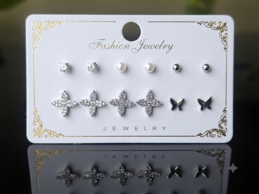 Silver Blossom & Butterfly Multi-Pair Earring Set