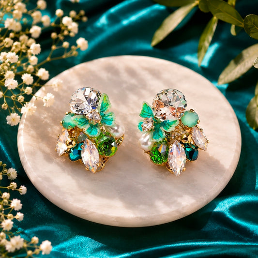 Emerald Bloom Crystal Stud Earrings