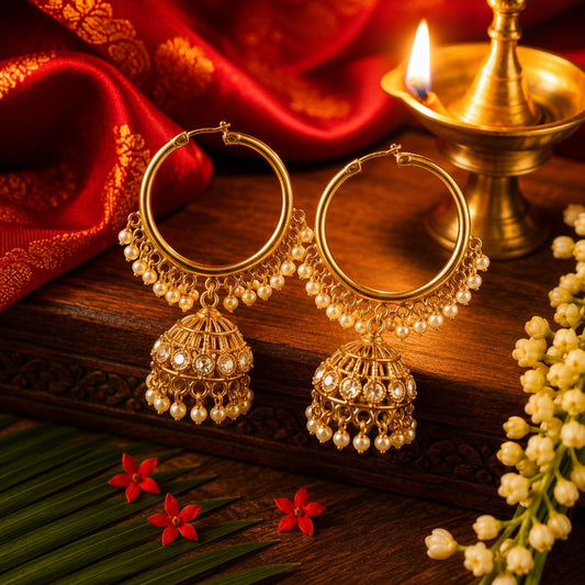 Pearl Hoop Traditional Jhumka Earrings