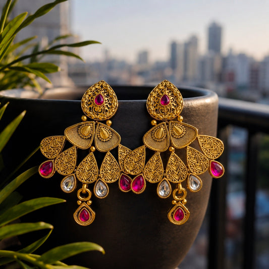 Ruby Antique Gold Statement Earrings