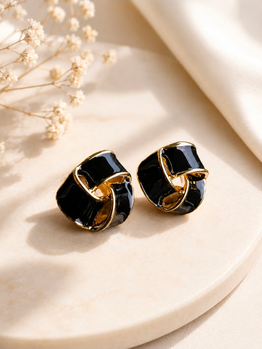 Midnight Black Knot Stud Earrings