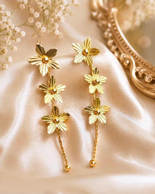 Golden Blossom Floral Cascade Earrings