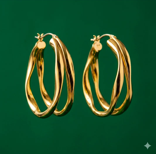 Modern Trending Golden Wave Hoops