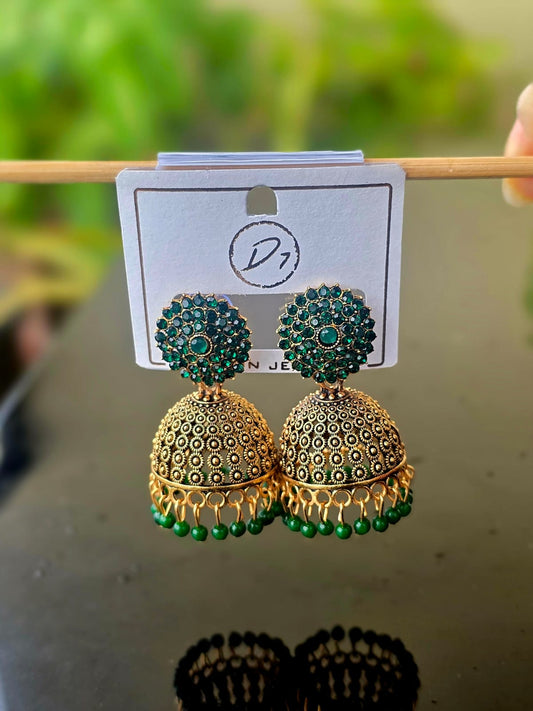 Emerald Heritage Gold Jhumkas