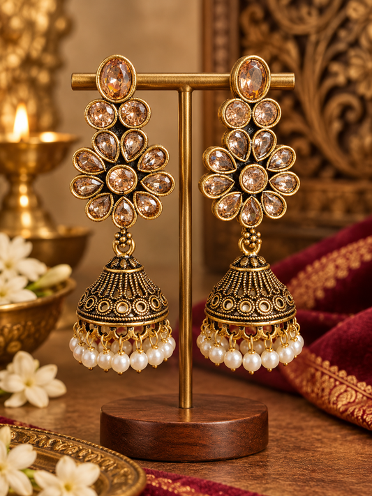 Champagne Bloom Pearl Jhumka